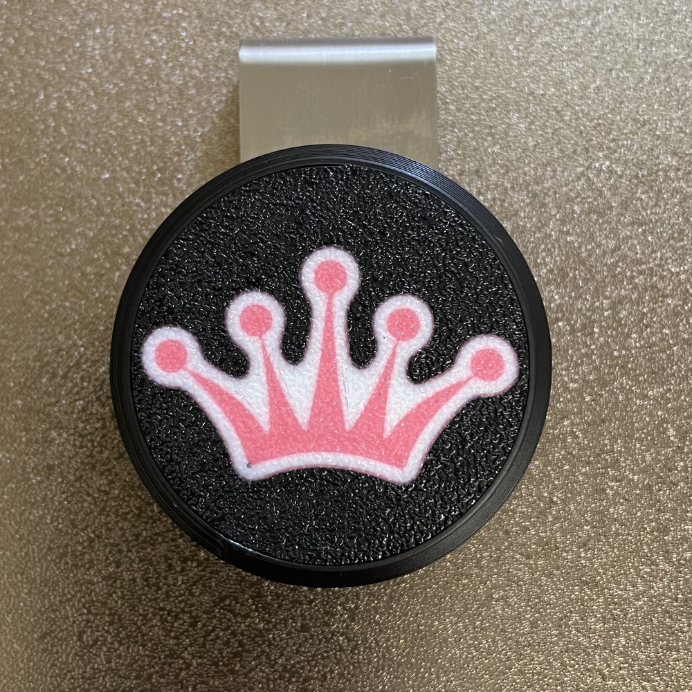 Pink Crown printed on a magnetic chalk holder base