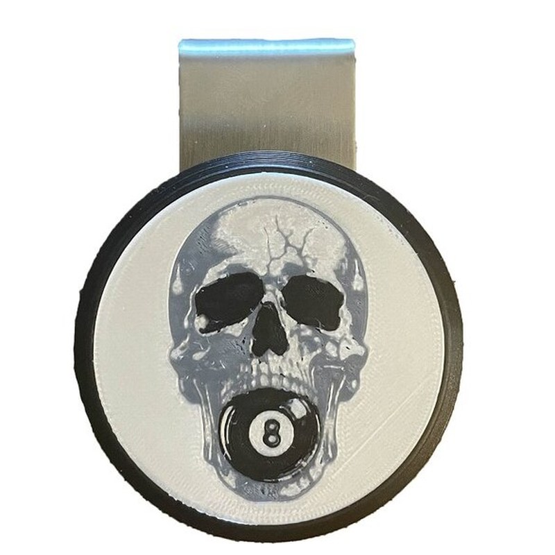 Silk Skull w/ 8 Ball printed on a magnetic chalk holder base
